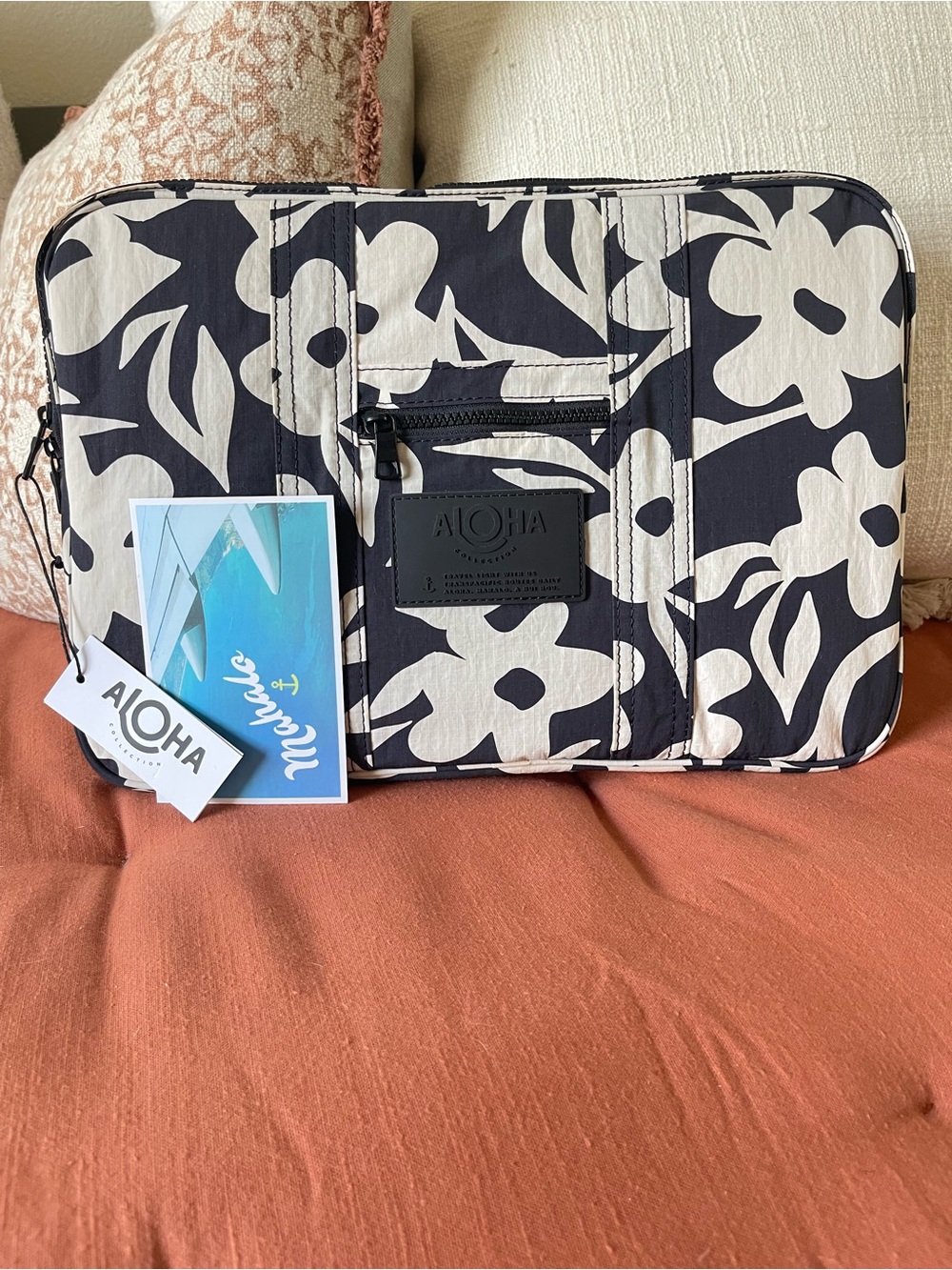 ALOHA Collection Black & Cream 16” Floral Laptop Sleeve (Discontinued Pattern)